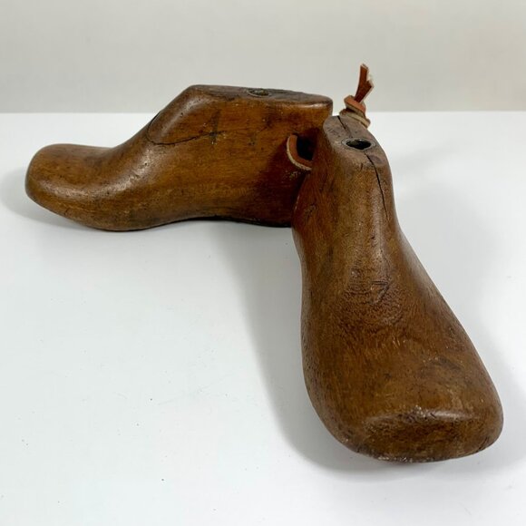 VTG Antique Toddler Wooden Shoe Last Pair, Leather Laces Metal Plates #4 - Picture 3 of 14